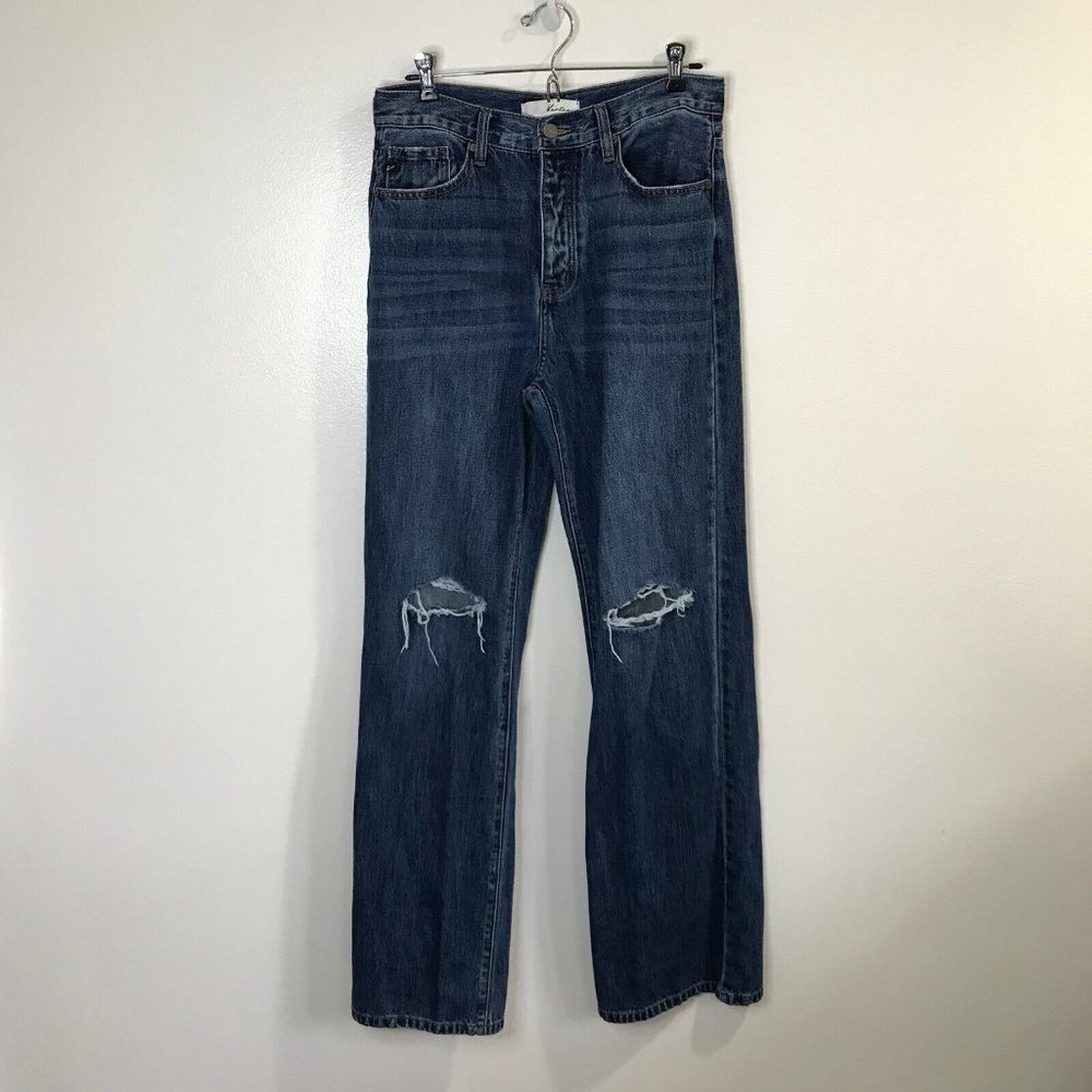 Kancan Baggy 90s Straight Leg Jeans Sz 27 / 7 Dark Wash Distressed Button Fly